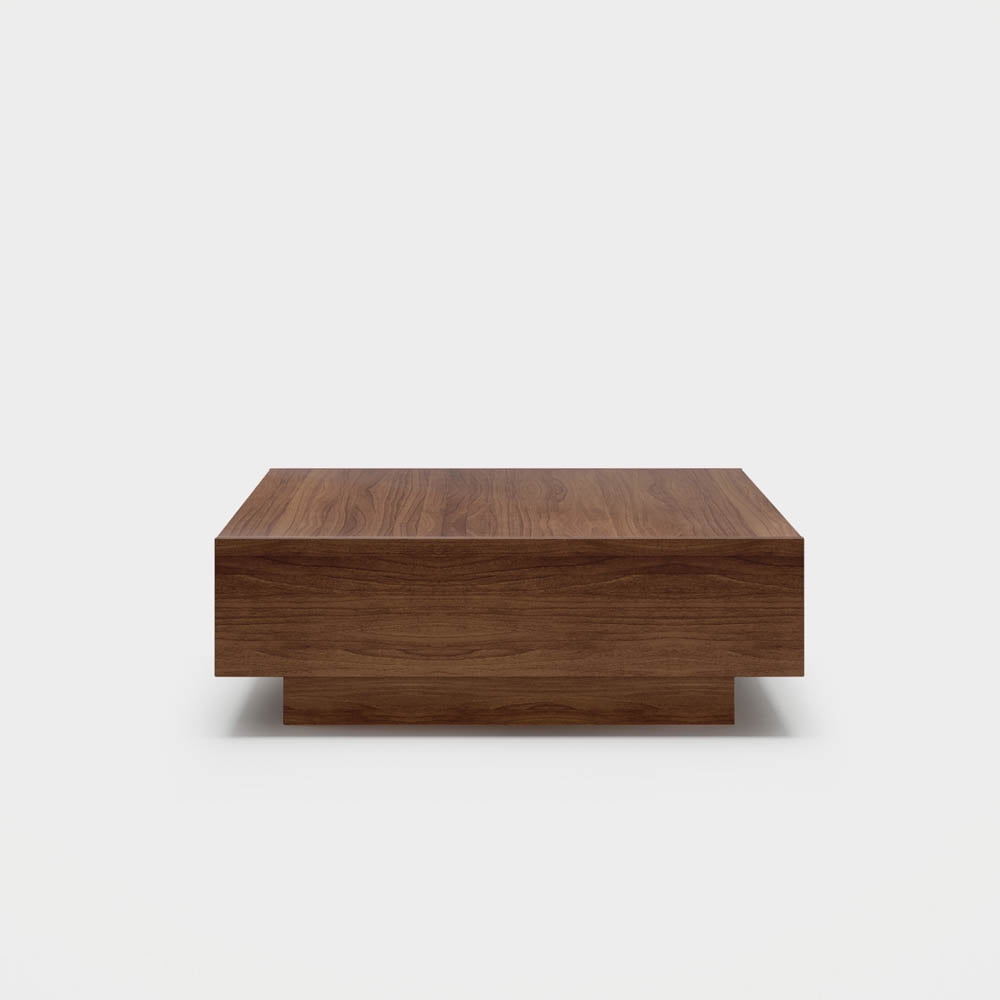 POVISON Mid Century Modern Coffee Table, Minimalist Wood Veneer Coffee Table with Storage for Living Room, Fully-assembled, 35.43'', Brown
