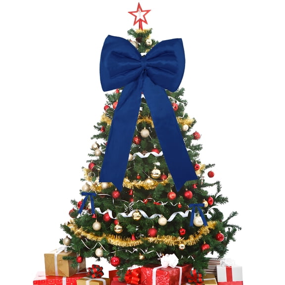 25 PCS Wired Satin Christmas Tree Leader Bow Set – Extra Large Blue Bow with 24 Short Ribbon Bows – Ornaments for Xmas Tree, Garland, Wreath – 45x30cm, Ribbon Length 60cm, Color: Blue