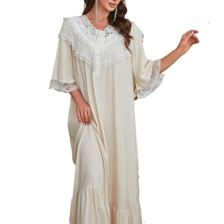 

Cute Colorblock V neck Nightgowns Elbow-Length Apricot Women s Sleepshirts (Women s)