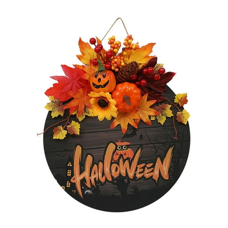 

FHYNZ Halloween Listing Decoration Garland Simulation Maple Leaf Wall Hanging Scene Layout Door Pendant Decoration Halloween Simulation Wooden Door Hanging Decoration