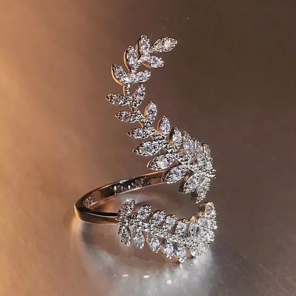 2 Ct Round Lab Created Diamond Leaf Engagement Ring 14K White Gold Plated