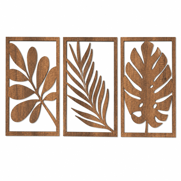 Modern Wooden Wall Sculptures - Set of 3 - Home Decor Accent - Large Wall Art for Living Room, Bedroom, Office - Easy Installation