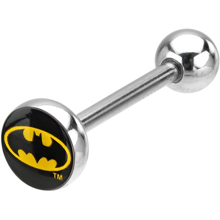 Black Cabochon Barbell Officially Licensed DC Comics Stainless Steel Batman Logo Barbell Tongue Ring 5/8