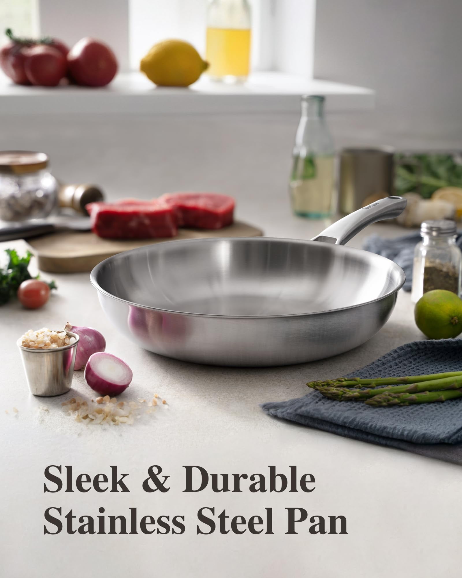 VocVoi Tri-Ply Stainless Steel Frying Pans Set,Chef's Pan Set(8+10+12inch) Frying Pans for cooking,Induction Cookware Sets,Dishwasher and Oven Safe Kitchen set