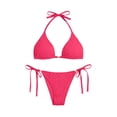 thumbnail image 5 of Womens Thong Bikini Sets String Halter Two Piece Swimsuit Cheeky Solid Color Bathing Suit Hot Pink 3XL(3XL), 5 of 8