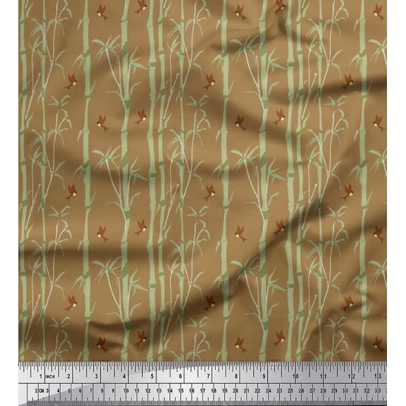 Soimoi Cotton Duck Fabric Bird & Bamboo Tree Decor Fabric Printed Yard 42 Inch Wide