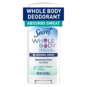 Secret Whole Body Aluminum-Free Dry Feel Stick Absorbs Sweat, Deodorant Stick for Women, Light & Fresh Scent, 2.4oz ( 2 Pack )