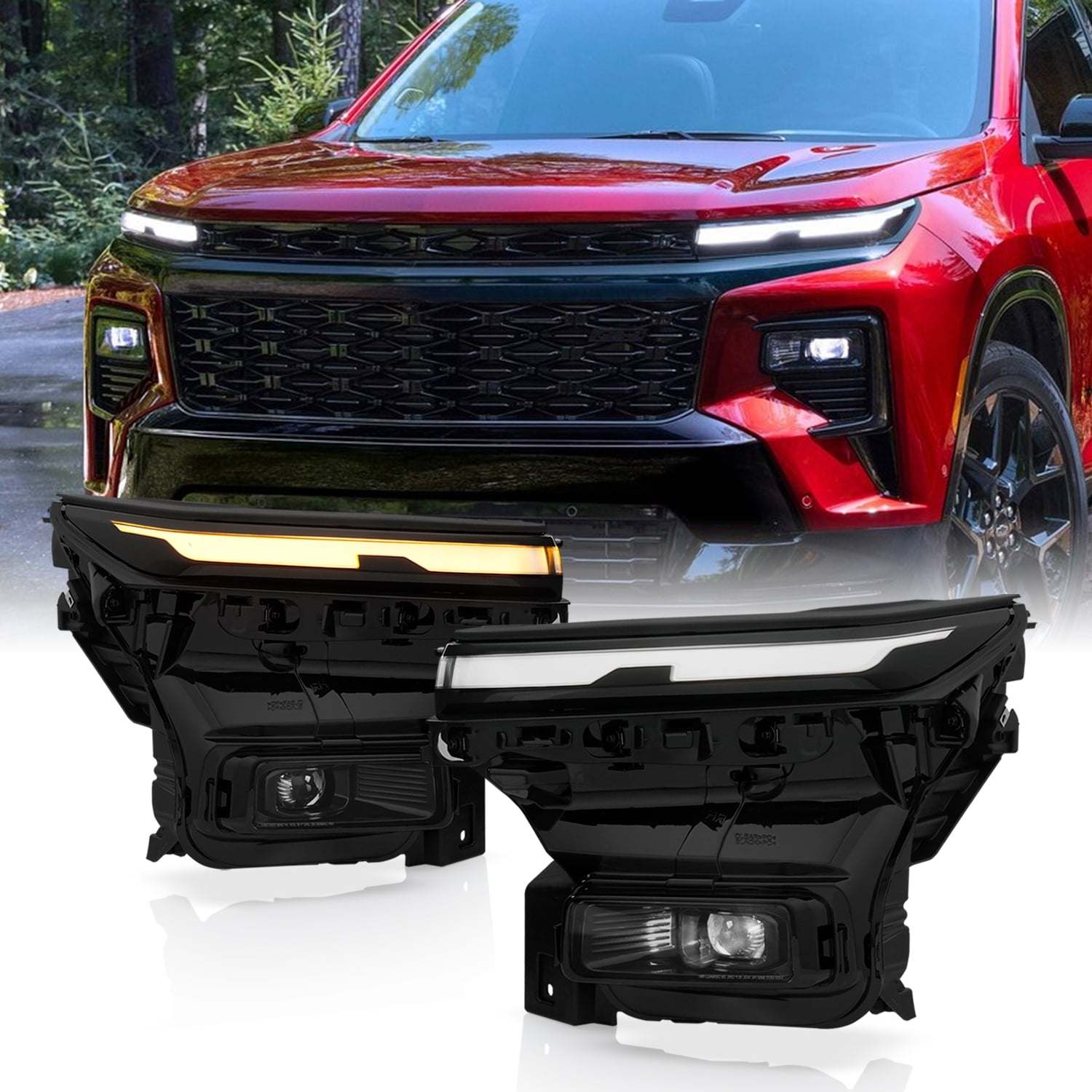 AKKON - Fits 2024-2026 Chevy Traverse LS / LT / Z71 [FULL LED] Projector Black Headlights Pair w/ DRL Tube Turn Signal