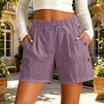 thumbnail image 2 of Asxite Womens Shorts Summer Fashion Faux Linen Elastic Waist 2 Pockets Button Casual, 2 of 5