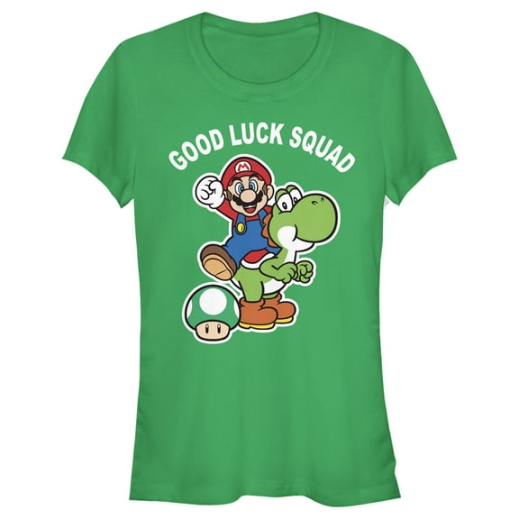 Junior's Nintendo Super Mario St. Patrick's Day Good Luck Squad  Graphic Tee Kelly Green 2X Large