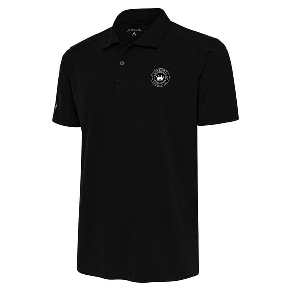 Men's Antigua Black Charlotte FC Brushed Metallic Logo Tribute Polo