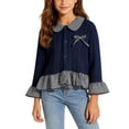 thumbnail image 6 of Tween Girls Knit Sweater Tops Long Sleeve Plaid Ruffle Hem Blouses Button Down Dressy Shirts with Bow Collar Fall Winter Casual Cute School Sweaters Outfits, Size 11-12, 6 of 7