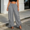 thumbnail image 3 of cocolona Womens Street Casual Plus Size Palazzo Pants Elastic Waist Drawstring Wide Leg Travel Lounge Pants with Pockets, 3 of 5