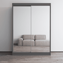 Aria 2 Door 59" Wide Modern High Gloss Wardrobe Armoire, Gray Body with All Mirror Fronts