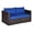 Blue, variant on Pemberly Row 2-Pc Rattan Patio Corner Sofa Set w/ Beige Cushion in Brown Finish