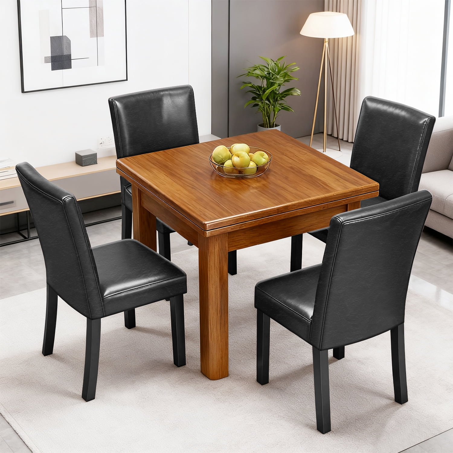 NiamVelo Dining Chairs Set of 4 PU Leather Dining Room Chairs with Waterproof Surface and Wood Legs for Kitchen Restaurant and Living Room,Black