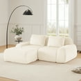 thumbnail image 3 of FFH 82" Loveseat with Ottoman, Flannelette L Shaped Cloud Couch, No Assembly (Cream, 2 Seater with 1 Ottoman), 3 of 18