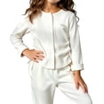 thumbnail image 4 of Maqroz Girls Cardigan Sweaters Button Down Long Sleeve Jackets Round Neck Tops with Ruched Side Drawstrings Casual Fall School Outerwear for Kids, 4 of 5