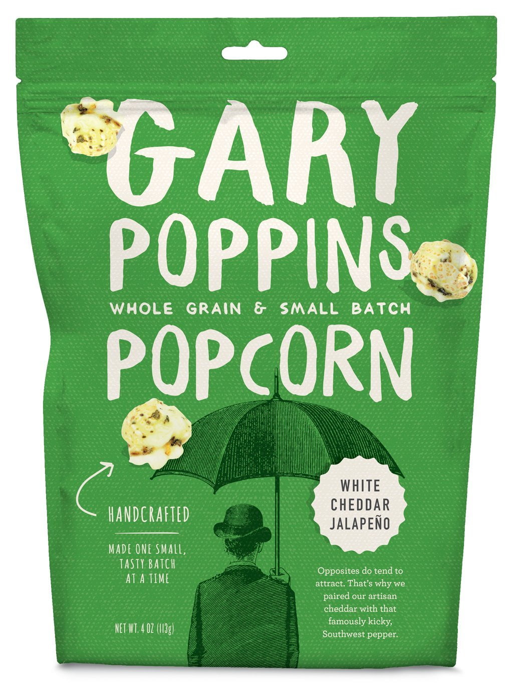 Gary Poppins Popcorn Handcrafted Popcorn White Cheddar Jalape N O 4 Ounce Walmart Com Walmart Com