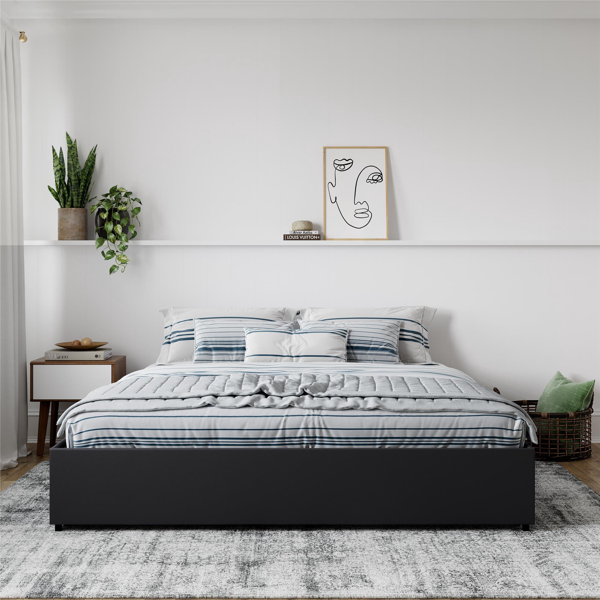 DHP Maven Platform Bed with Storage, King, Black Faux Leather