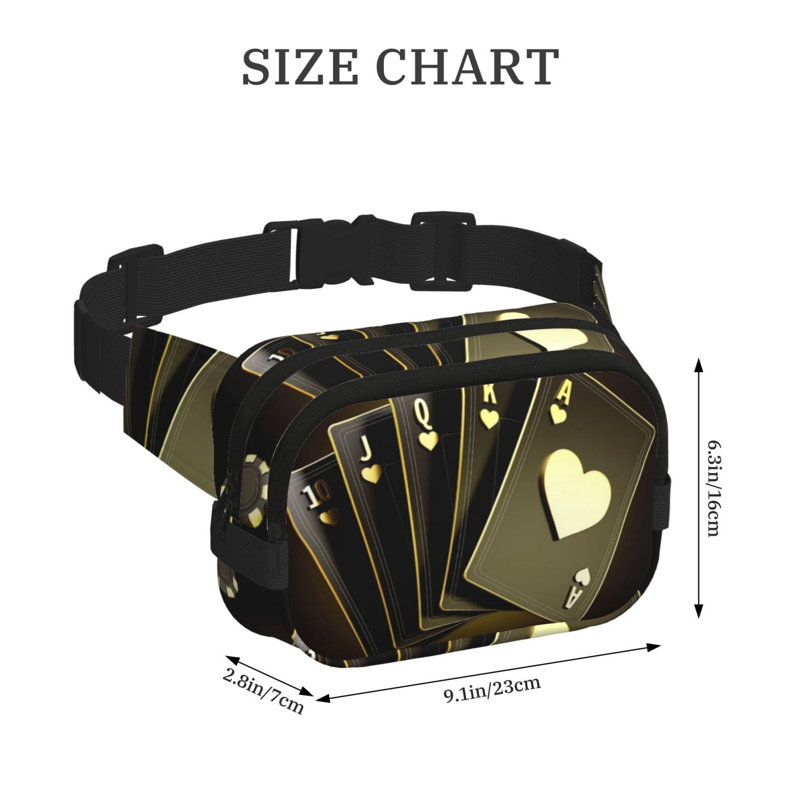 Fuzoiu Casino Cards 1 Print Unisex Square Double Layer Waist Bag,Crossbody Fanny Pack Travel Workout Accessory