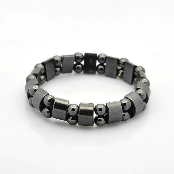 5pcs Magnetic Hematite Tow Row Rectangle and Round Beads Stretch Bracelets for Valentine's Day Gift 60mm