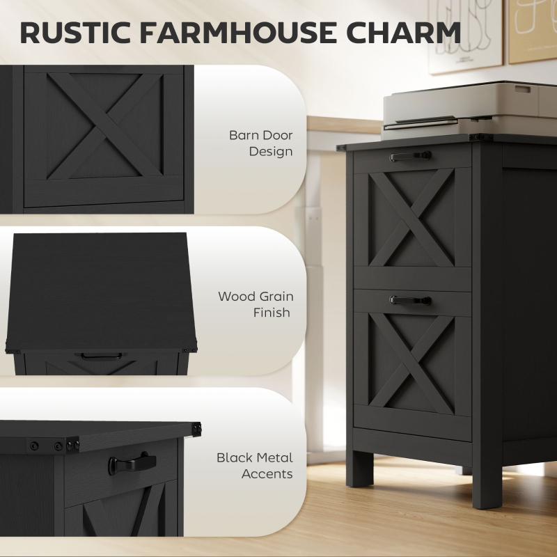 Alvantor Vertical File Storage Cabinet with 2 Drawers, Rustic Farmhouse Office Organizer 30"x22"x15.7" Black