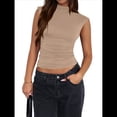 thumbnail image 2 of Camisetas Básicas Sin Mangas para Salir de Mujer, Cuello Alto, Ropa de , Camisetas Lindas Sin Mangas, Conjuntos de Verano Y2K. Caqui S, 2 of 8