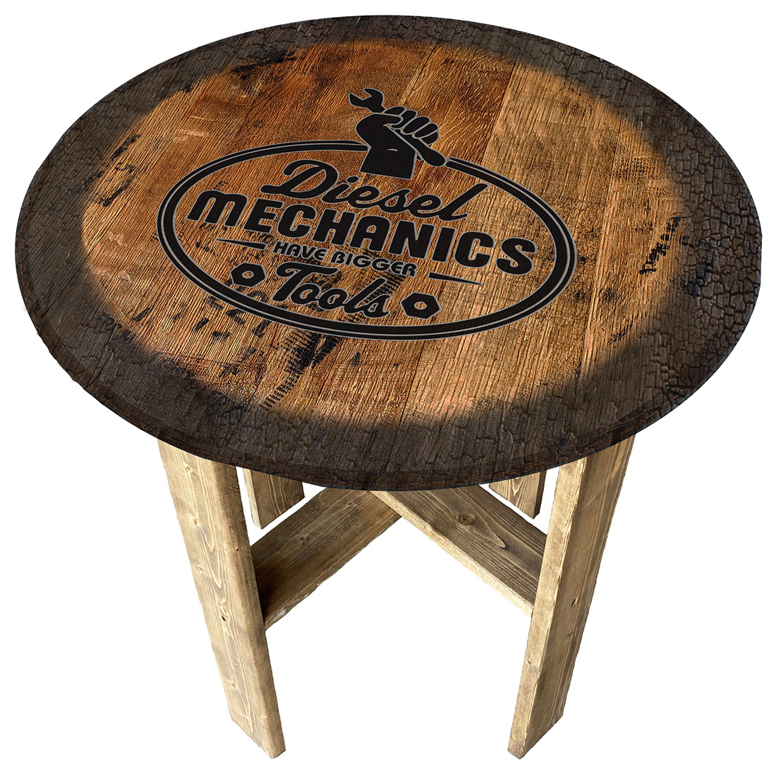 Big Truck Mechanic Garage Gifts for Men Farmhouse Rustic Round Whiskey  Barrel End Table 