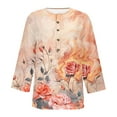 thumbnail image 7 of CYMMPU 3/4 Sleeve Blouses for Women Dressy Casual Tunic Tops Button up Crew Neck Flower Printed Loose Fit Fall Trendy Shirts Spring Tops Business Elegant Work Tops T-Shirts Orange XL, 7 of 7