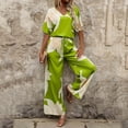 thumbnail image 6 of Snorda Pants Set for Women Floral Printed V-Neck Short Sleeve Top and Elastic Drawstring Waist Wide Leg Pants Summer Ladies 2 Piece Casual Loose Outfits for Daily Wear, 6 of 9