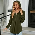 thumbnail image 2 of WEAIXIMIUNG Women's Novelty T-Shirts Plus Size Ladies' V Neck Solid Color Button Drawstring Long Sleeve Loose T Shirt, 2 of 4