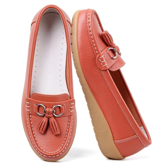 Knivor Leather Dressy Flats for Women with Tassel Metal Comfort Lightweight Slip-On Loafers Driving Flats Shoes with Rubber Non Slip Sole Perfect Work Walking Casual Daily Wear