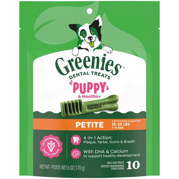 Greenies Natural Dental Puppy Treats Petite Size, Chicken Flavor, 6 oz Pack (10 Count)