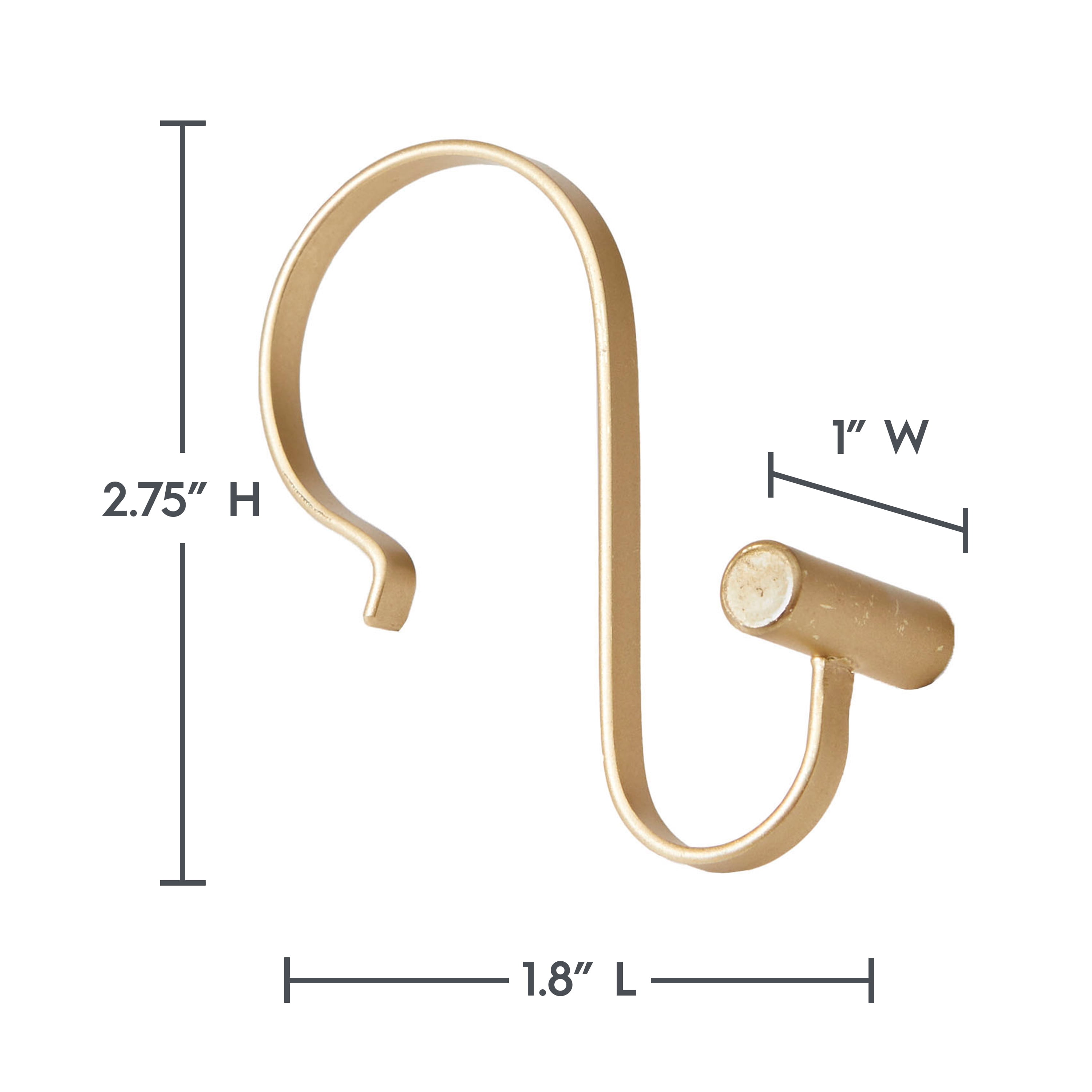 (3 pack) Better Homes & Gardens S-Shape Rustproof Stainless Steel Shower Hooks with T-Bar Ends, Brass, 12