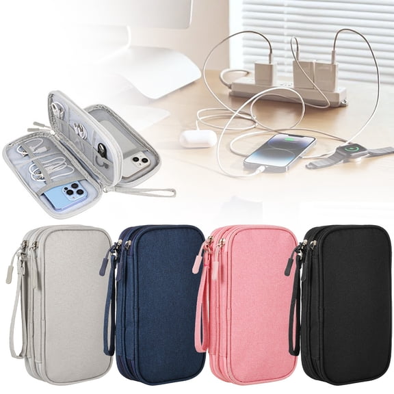 Cyenie Cable Organizer Electronic Accessories Carry Case Portable Double Storage Bag for Charger Phone Earphone, Navy Blue
