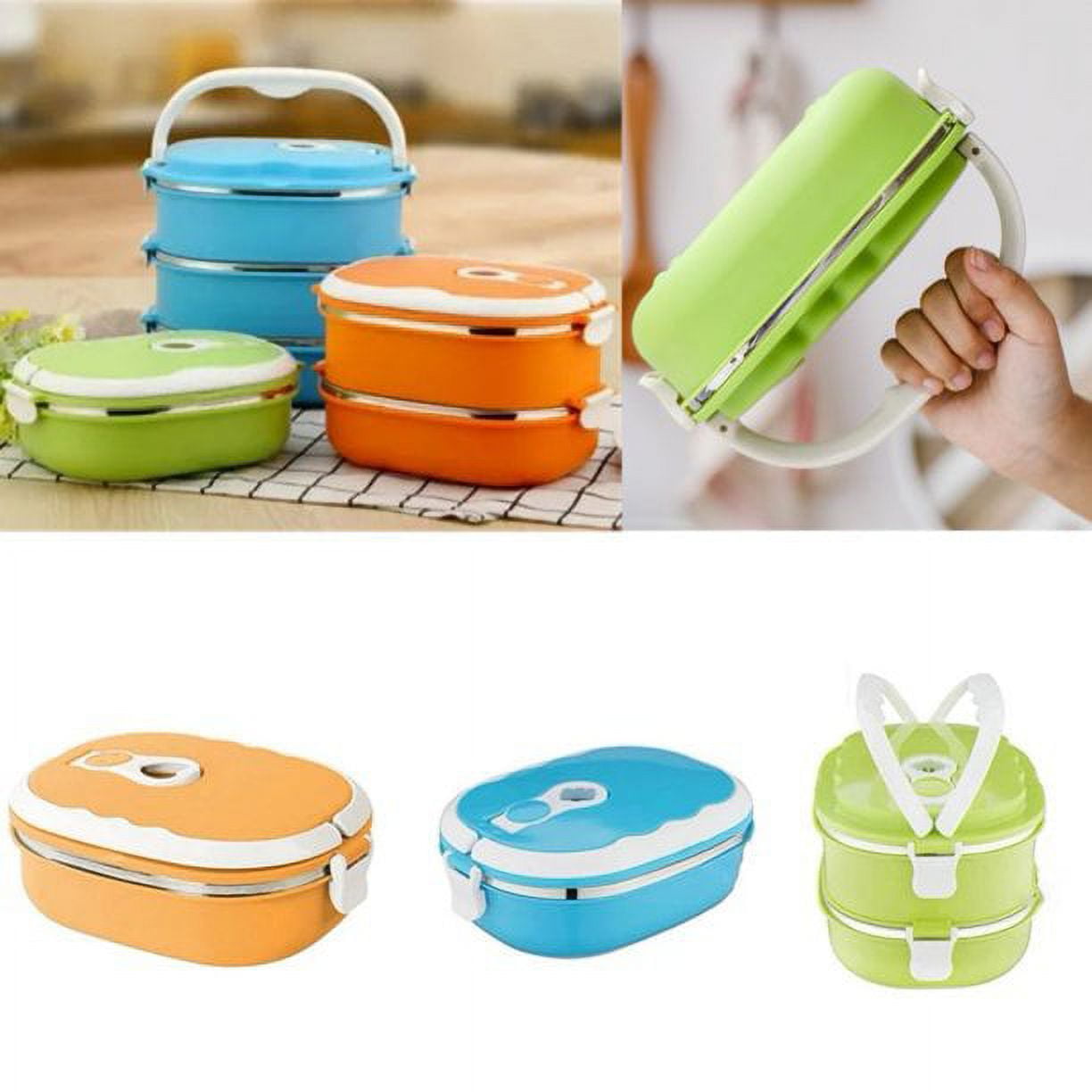 Lnkoo Portable Food Warmer School Lunch Box Bento Thermal Insulated Food Container 1 Layer Stainless Steel Insulated Square Lunch Box for Children
