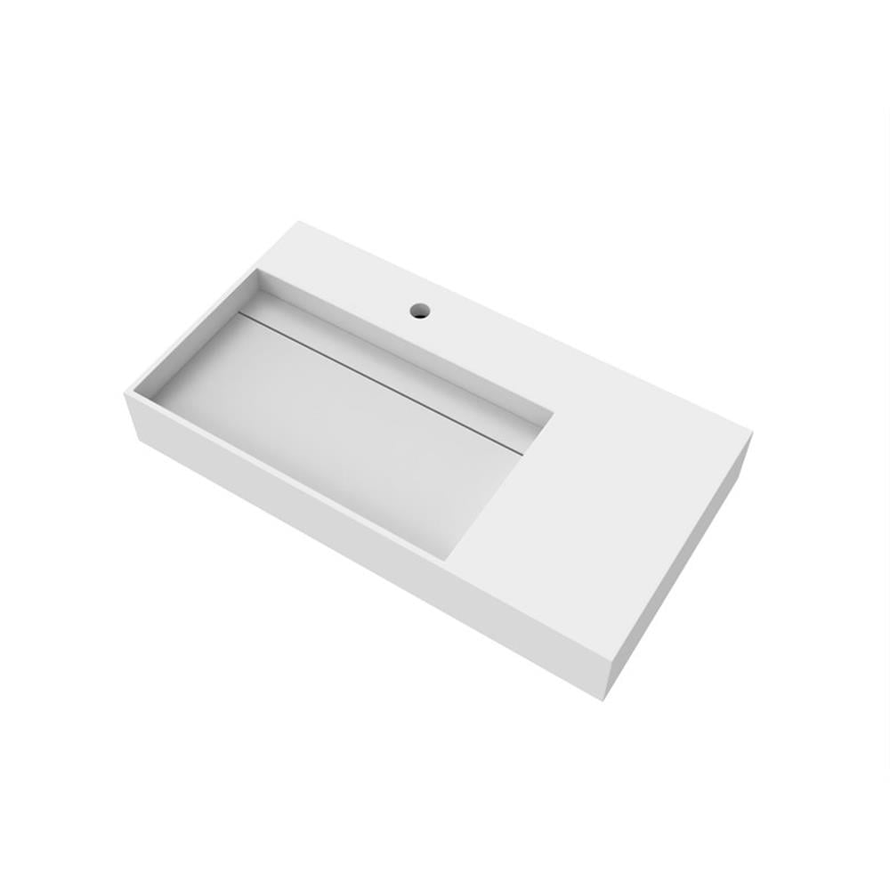 Pemberly Row 36" Solid Surface Left Basin Bathroom Sink in White