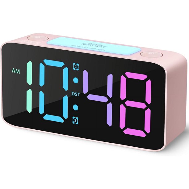 Despertador súper ruidoso para adultos que duermen profundamente, reloj digital RGB con luz nocturna de 7 colores, volumen ajustable, cargador USB, relojes pequeños para la mesita de noche del dormi