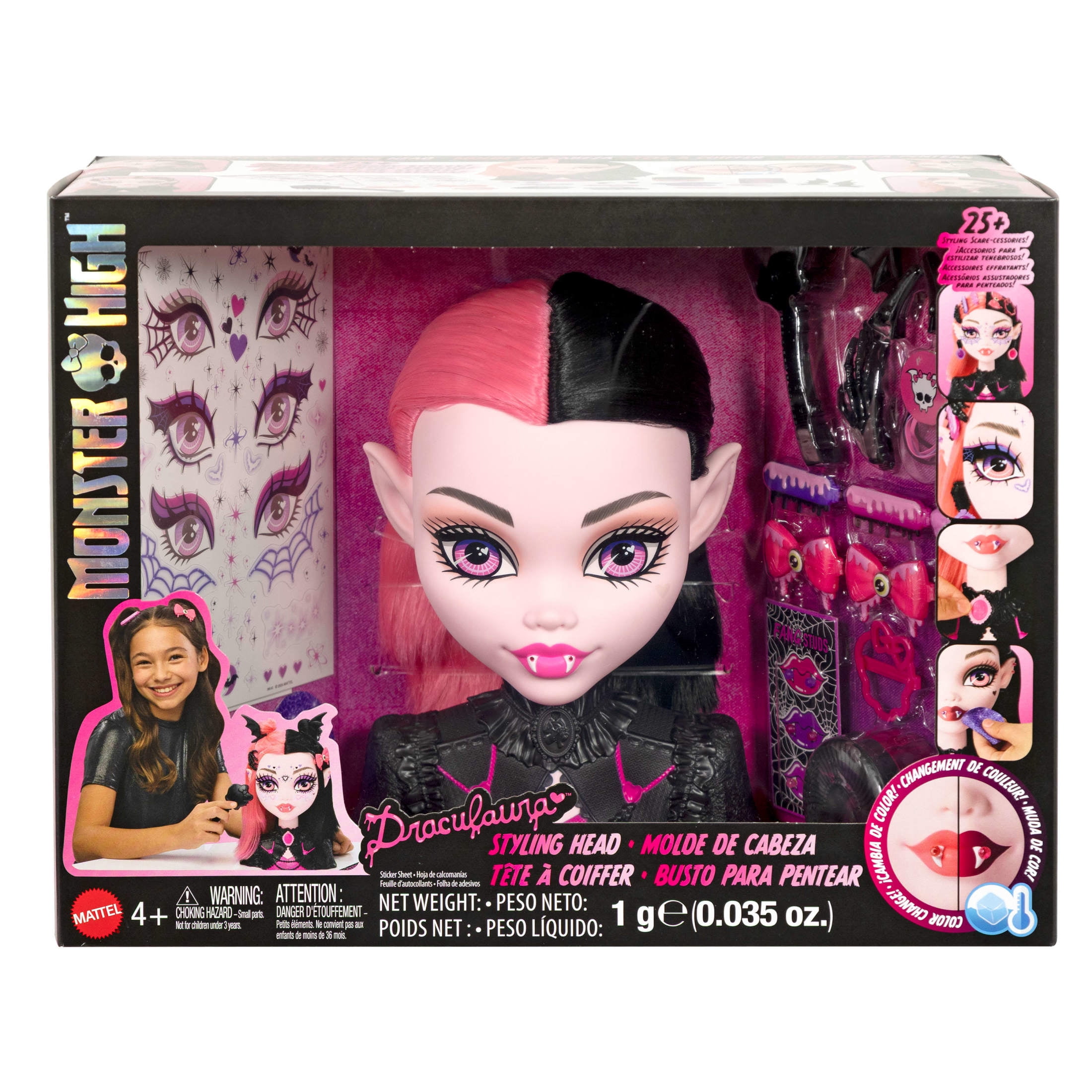 Monster High Draculaura Styling Head with Color Change and 25+ Accessories for Hair and Makeup
