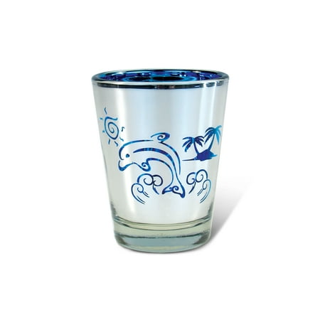 

Puzzled Silver & Blue Dolphin Shot Glass 1.70 Oz Quality Glassware for Bar Collection Novelty Liquor / Spirits Drinking Glass - Marine Life Beach Animal Nautical Theme