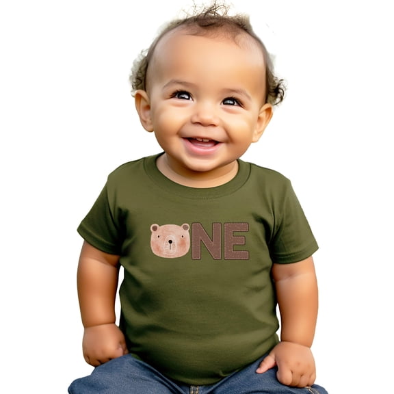 First Birthday Shirt for Boys 1st Birthday Bear Themed Tee for Kids Military Green Shirt 18 Months