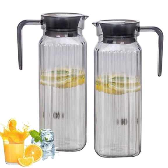 Bxaolu 1.1 Liters/37 oz Small Plastic Pitcher with Lid and Handle for Fridge, Iced Tea and Coffee Storage Container, Resistant to Hot and Cold Drinks, Clear-2PCS