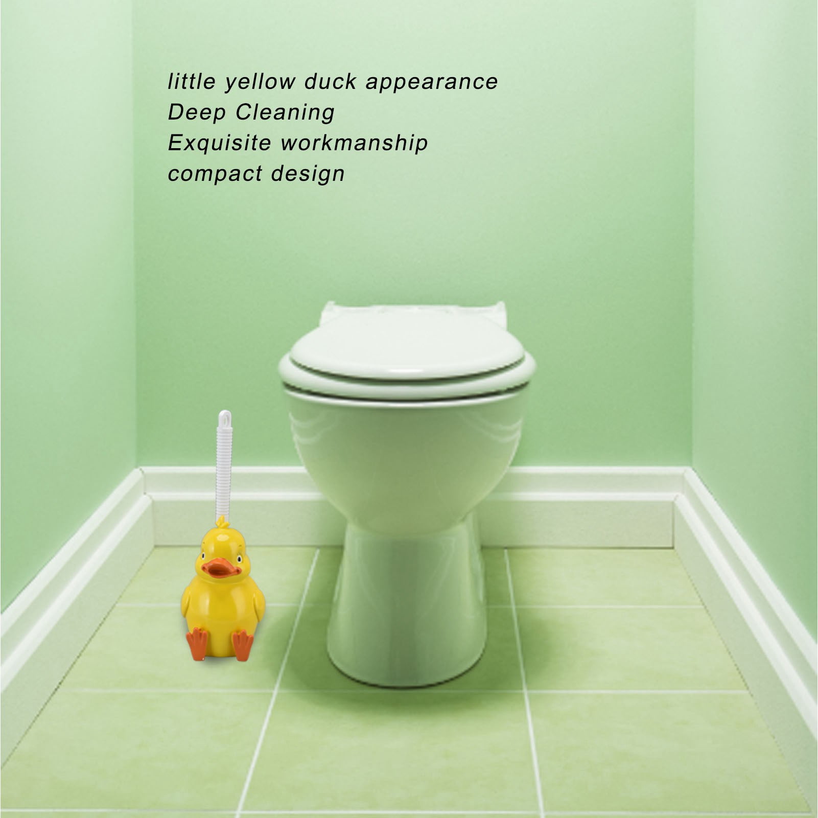 BIMZUC Little Yellow Duck Toilet Brush Set - Seamless Deep Cleaning Toilet Brush with Holder Base, Cute Bathroom Cleaning Tool for Home