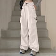 thumbnail image 3 of Gibobby Pantalones de trabajo para hombre Pantalones cargo a la moda para mujer, pantalones con cordón y dos prendas, pantalones deportivos drapeados de pierna ancha(Beige,M), 3 of 5