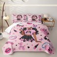 thumbnail image 2 of Erosebridal Cute Black Girls Twin Quilt Set,Kids Lipstick Cosmetics Pink Sequin Print Stars Twin Coverlet Set,2 Pieces, 2 of 7