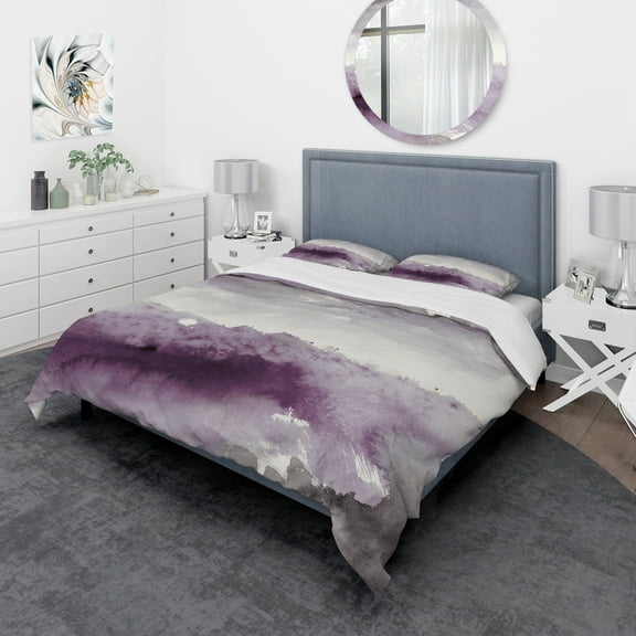 Designart 'Midnight at the Lake II Amethyst and Grey' Geometric Duvet Cover Set