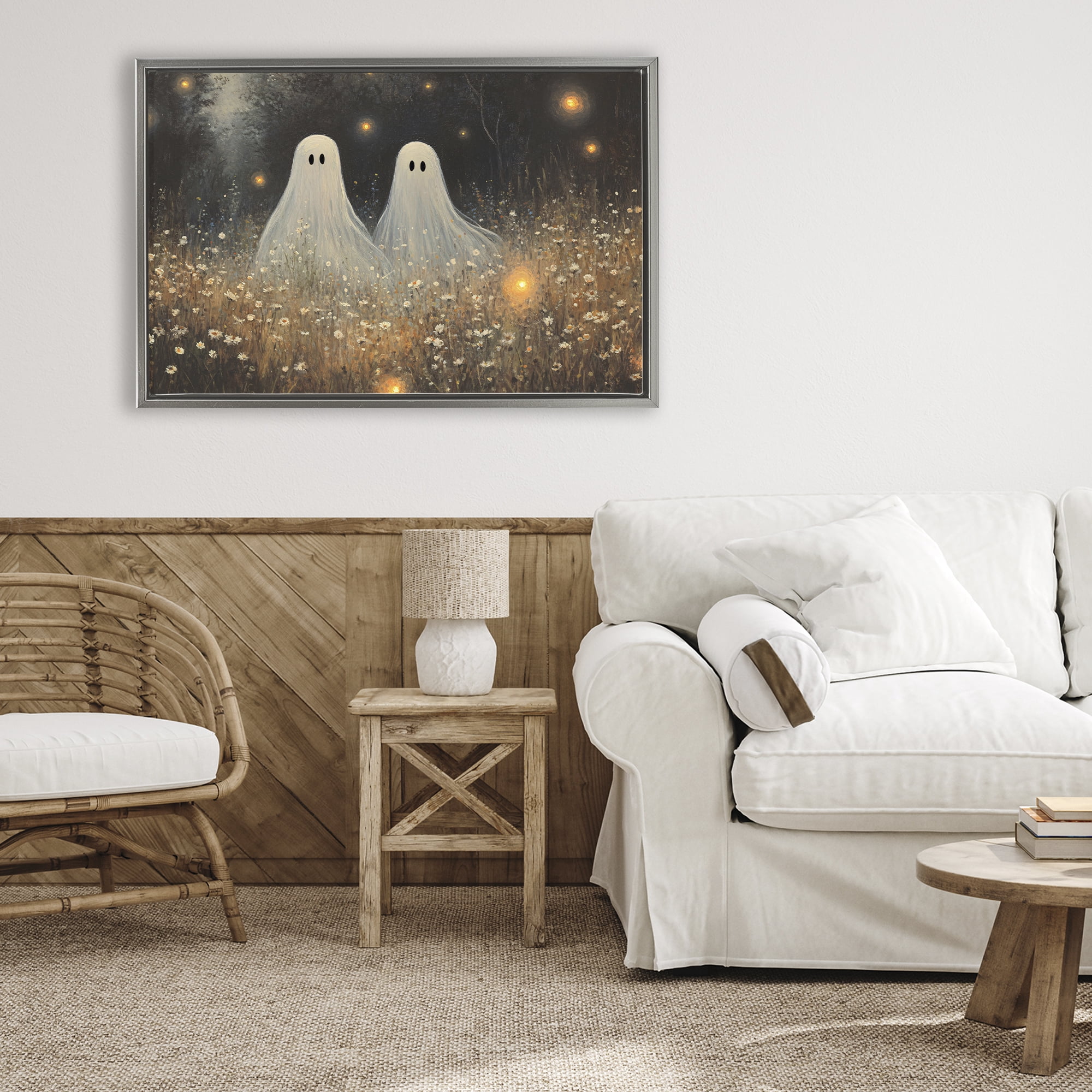 Stupell Industries Ethereal Ghost Twins Gray Framed Floater Canvas Wall Art, design by Jacky Ngan
