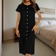 thumbnail image 1 of TaTaai Women's Casual Solid Color Satin Loose Dress Round Neck Gathered Button Raglan Sleeve Soft Comfortable Home Wear Dress for Spring Summer Daily Loungewear Gift, 1 of 8
