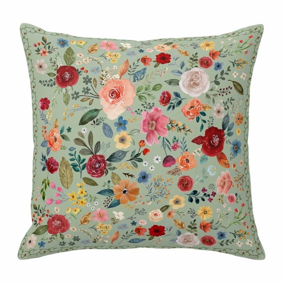 Pillow Covers 20x20 Inch, Sage Green Floral Linen Pillowcase with Invisible Zipper, Spring Flowers Leaves Farmhouse Decorative Throw Pillow Covers Cushion Case for Couch Sofa Bed Living Room